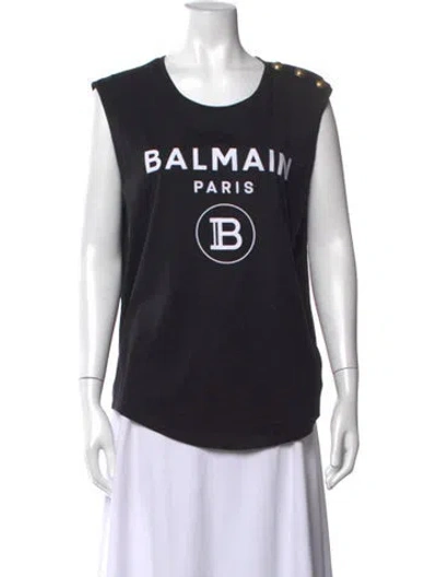 Pre-owned Balmain Graphic Print Crew Neck Top In Black