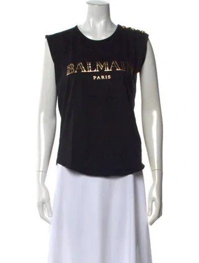 Pre-owned Balmain Graphic Print Crew Neck Top In Black