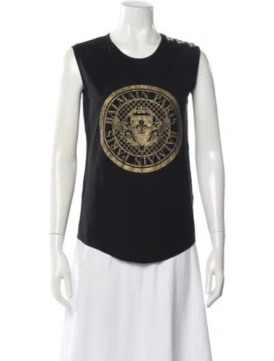 Pre-owned Balmain Graphic Print Crew Neck Top In Blue