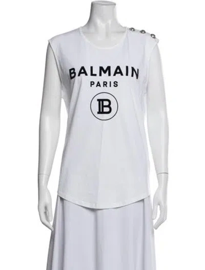 Pre-owned Balmain Graphic Print Crew Neck Top In Blue/white