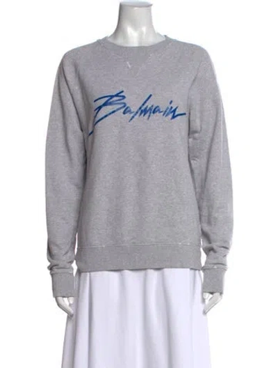 Pre-owned Balmain Graphic Print Crew Neck Top In Gray