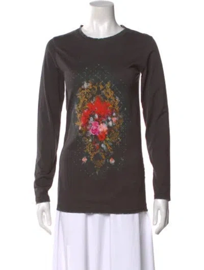 Pre-owned Balmain Graphic Print Crew Neck Top In Grey