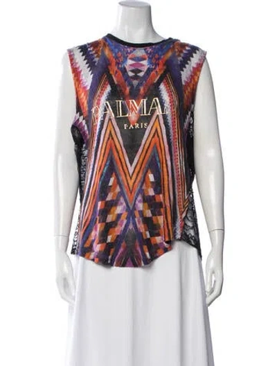 Pre-owned Balmain Graphic Print Crew Neck Top In Multicolor