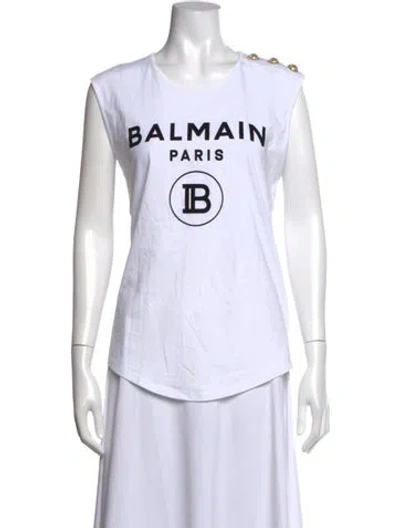 Pre-owned Balmain Graphic Print Crew Neck Top In Neutral