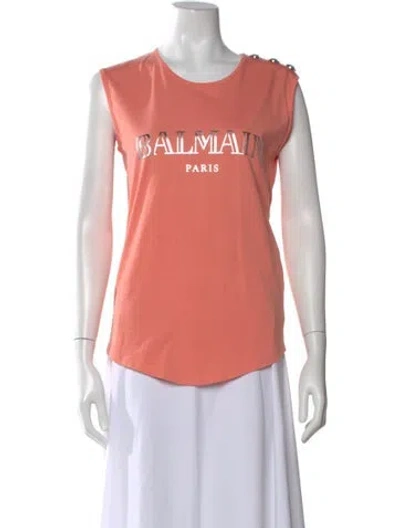 Pre-owned Balmain Graphic Print Crew Neck Top In Orange