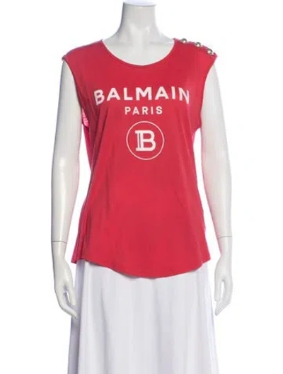 Pre-owned Balmain Graphic Print Crew Neck Top In Orange