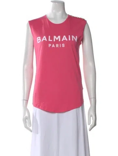 Pre-owned Balmain Graphic Print Crew Neck Top In Pink