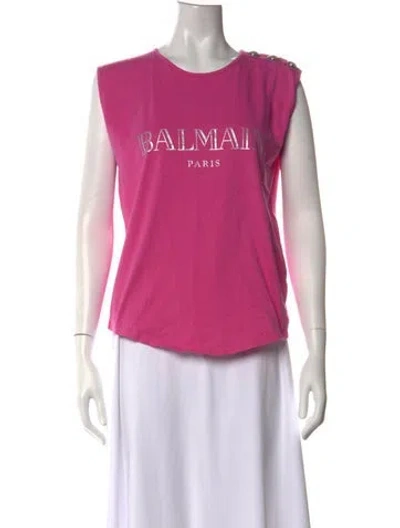 Pre-owned Balmain Graphic Print Crew Neck Top In Pink