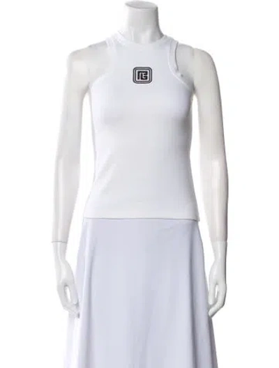 Pre-owned Balmain Graphic Print Crew Neck Top In White