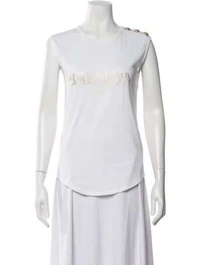Pre-owned Balmain Graphic Print Crew Neck Top In White