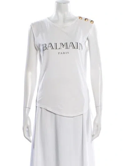 Pre-owned Balmain Graphic Print Crew Neck Top In White