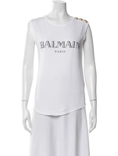 Pre-owned Balmain Graphic Print Crew Neck Top In White