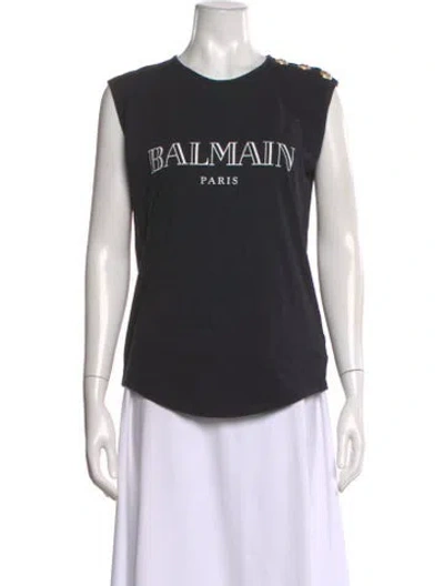 Pre-owned Balmain Graphic Print Crew Neck T-shirt In Black