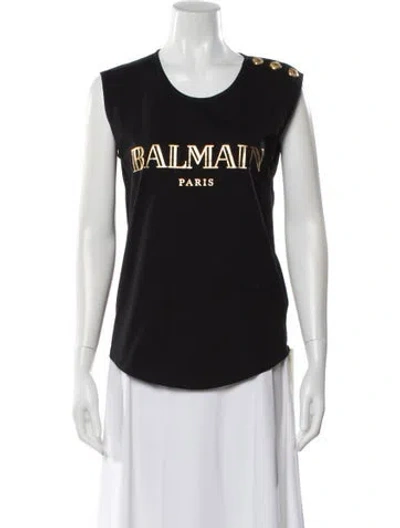 Pre-owned Balmain Graphic Print Crew Neck T-shirt In Black