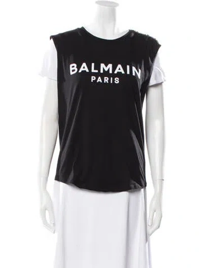 Pre-owned Balmain Graphic Print Crew Neck T-shirt In Black