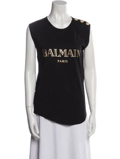 Pre-owned Balmain Graphic Print Crew Neck T-shirt In Black