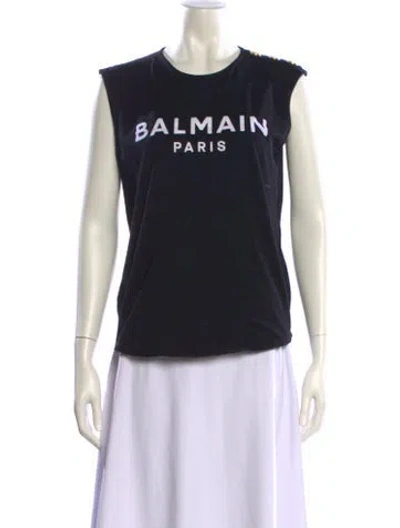 Pre-owned Balmain Graphic Print Crew Neck T-shirt In Black