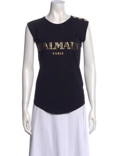 Pre-owned Balmain Graphic Print Crew Neck T-shirt In Black