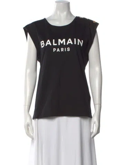 Pre-owned Balmain Graphic Print Crew Neck T-shirt In Black