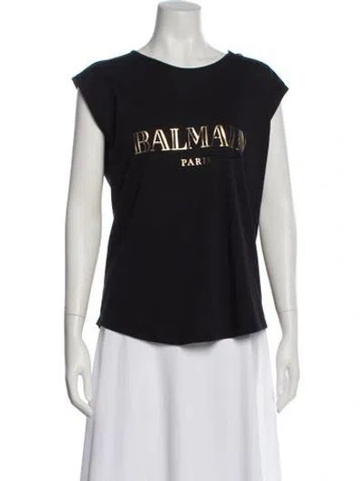 Pre-owned Balmain Graphic Print Crew Neck T-shirt In Black