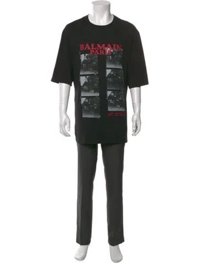 Pre-owned Balmain Graphic Print Crew Neck T-shirt In Black