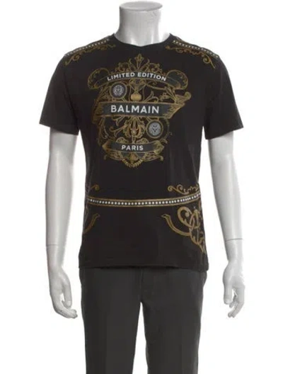 Pre-owned Balmain Graphic Print Crew Neck T-shirt In Black