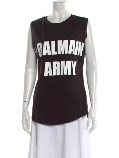 Pre-owned Balmain Graphic Print Crew Neck T-shirt In Black
