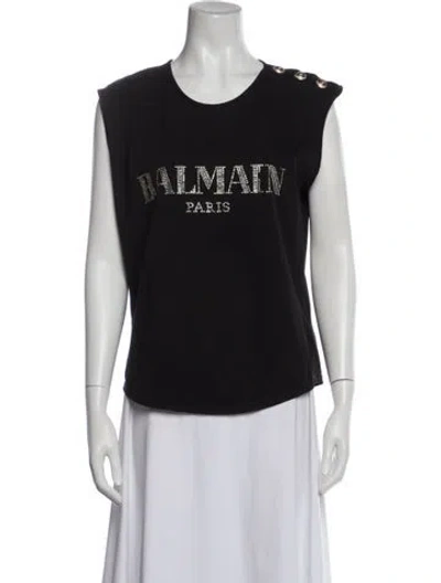 Pre-owned Balmain Graphic Print Crew Neck T-shirt In Black