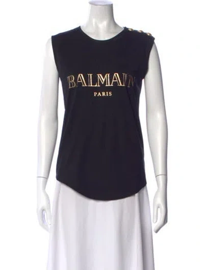 Pre-owned Balmain Graphic Print Crew Neck T-shirt In Black