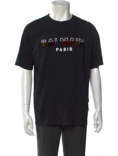 Pre-owned Balmain Graphic Print Crew Neck T-shirt In Black
