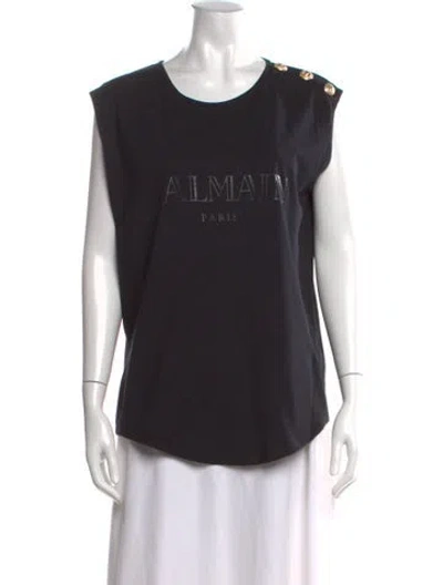 Pre-owned Balmain Graphic Print Crew Neck T-shirt In Black