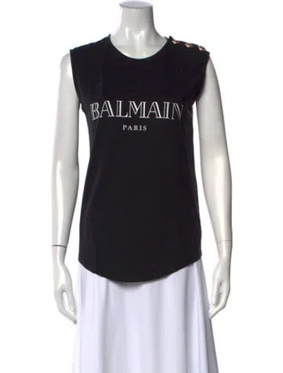 Pre-owned Balmain Graphic Print Crew Neck T-shirt In Black
