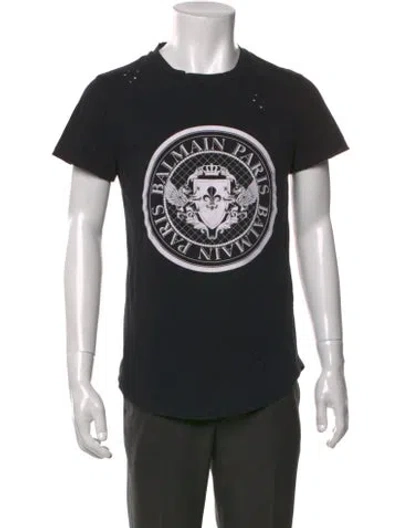 Pre-owned Balmain Graphic Print Crew Neck T-shirt In Black