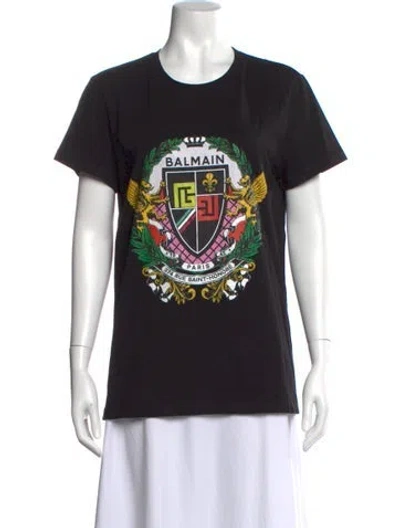 Pre-owned Balmain Graphic Print Crew Neck T-shirt In Black
