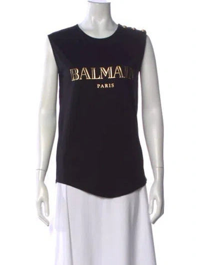 Pre-owned Balmain Graphic Print Crew Neck T-shirt In Black