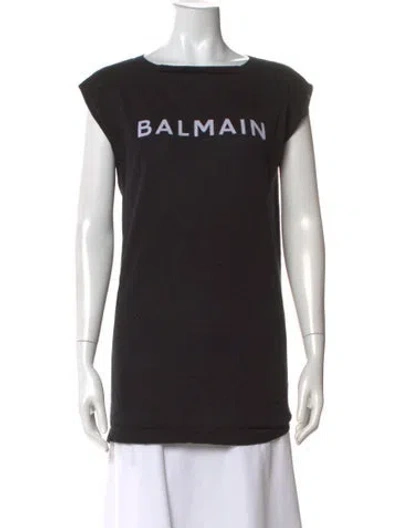 Pre-owned Balmain Graphic Print Crew Neck T-shirt In Black