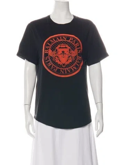 Pre-owned Balmain Graphic Print Crew Neck T-shirt In Black
