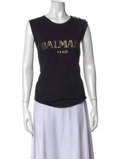 Pre-owned Balmain Graphic Print Crew Neck T-shirt In Black