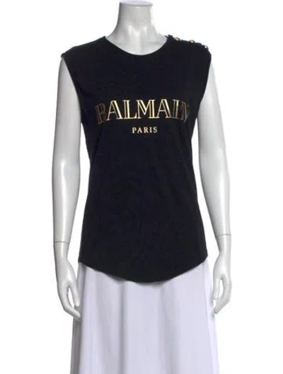 Pre-owned Balmain Graphic Print Crew Neck T-shirt In Black