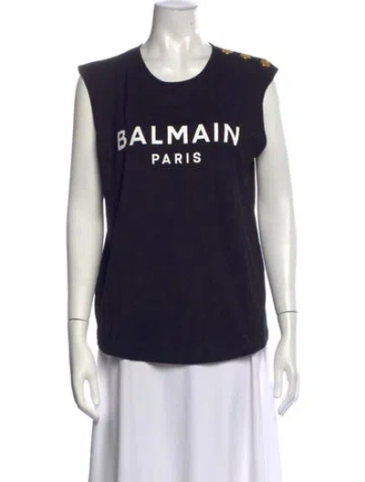 Pre-owned Balmain Graphic Print Crew Neck T-shirt In Black