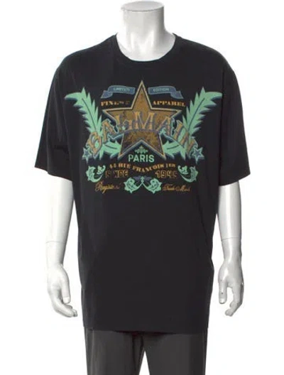 Pre-owned Balmain Graphic Print Crew Neck T-shirt In Black
