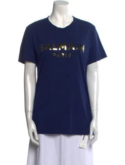 Pre-owned Balmain Graphic Print Crew Neck T-shirt In Blue