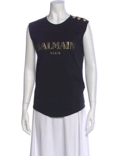 Pre-owned Balmain Graphic Print Crew Neck T-shirt In Blue