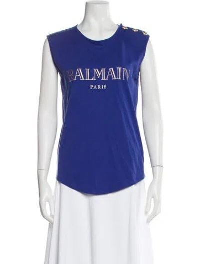 Pre-owned Balmain Graphic Print Crew Neck T-shirt In Blue