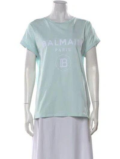 Pre-owned Balmain Graphic Print Crew Neck T-shirt In Blue