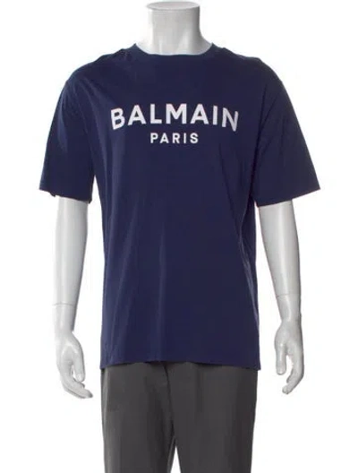 Pre-owned Balmain Graphic Print Crew Neck T-shirt In Blue