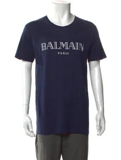 Pre-owned Balmain Graphic Print Crew Neck T-shirt In Blue