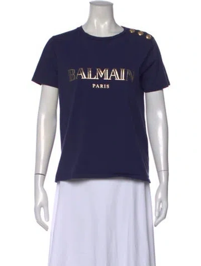 Pre-owned Balmain Graphic Print Crew Neck T-shirt In Blue