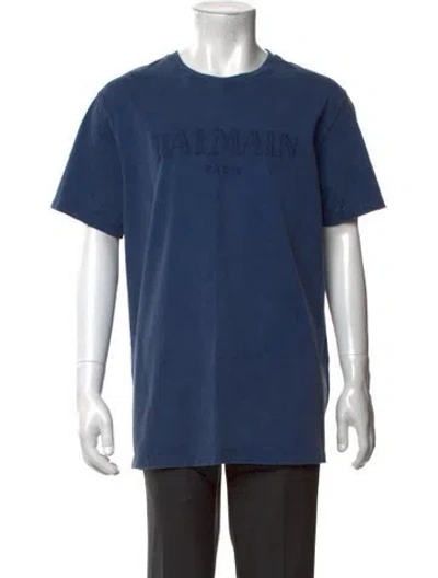 Pre-owned Balmain Graphic Print Crew Neck T-shirt In Blue