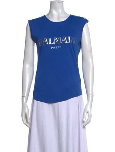 Pre-owned Balmain Graphic Print Crew Neck T-shirt In Blue